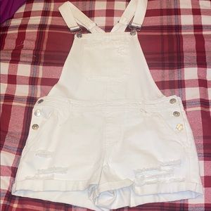 White denim overalls
